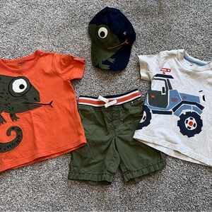 Gymboree chameleon and Truck T-Shirt Set with Shorts and matching  hat